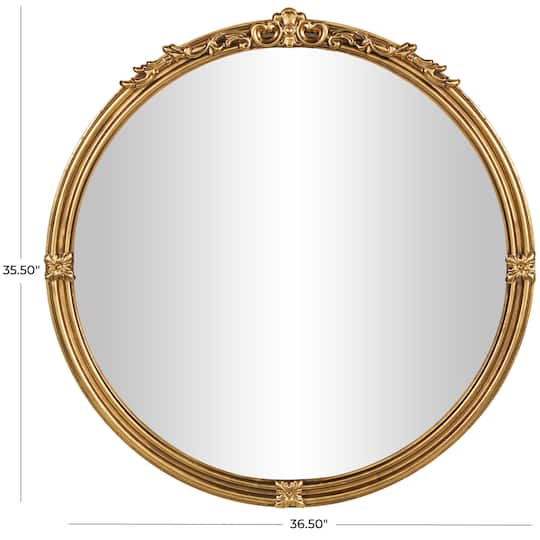 36" x 35" Gold Scroll Layered Floral Accents Metal Framed Wall Mirror